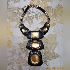 Chico's Black and Gold Geometric Statement Necklace